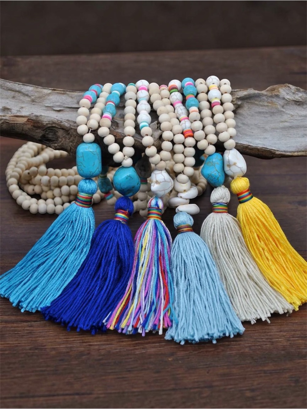 Boho Wood Beaded Tassel Necklace NWT PICK 1!